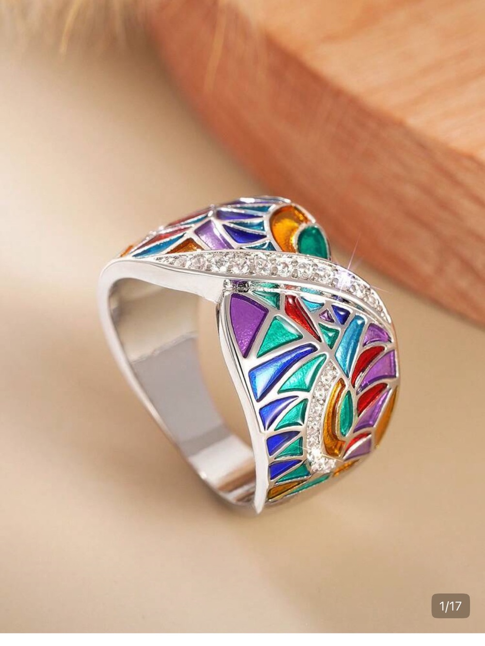 Multicolor Enamel Statement Ring with Crystal Accents